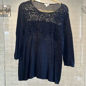 J Jill Navy Lace inset Lightweight Sweater Size Large